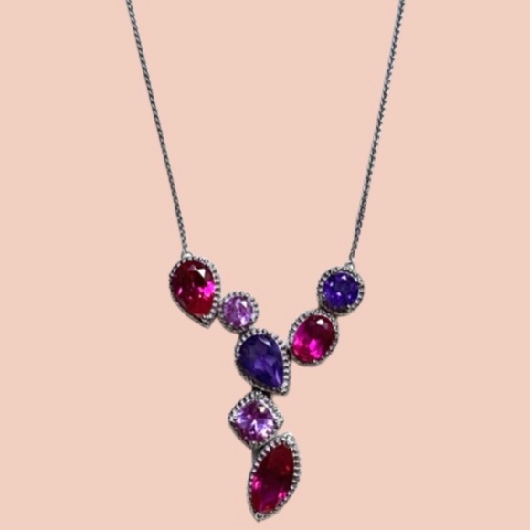 Sterling Silver Multi Stone Drop Necklace - Picture 6 of 7